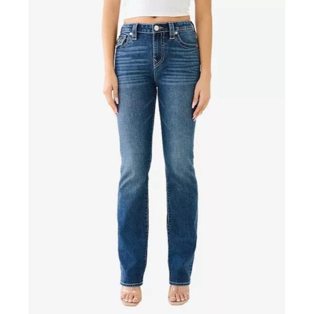 True Religion Billie Mid-Rise Flap Pocket Straight Leg Medium Wash Jeans Size 29